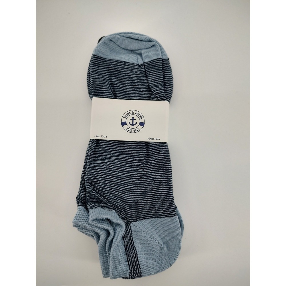 Yacht & Smith Mens 3 Pair Pack Striped Ankle Socks Blue Navy  Size 10-13